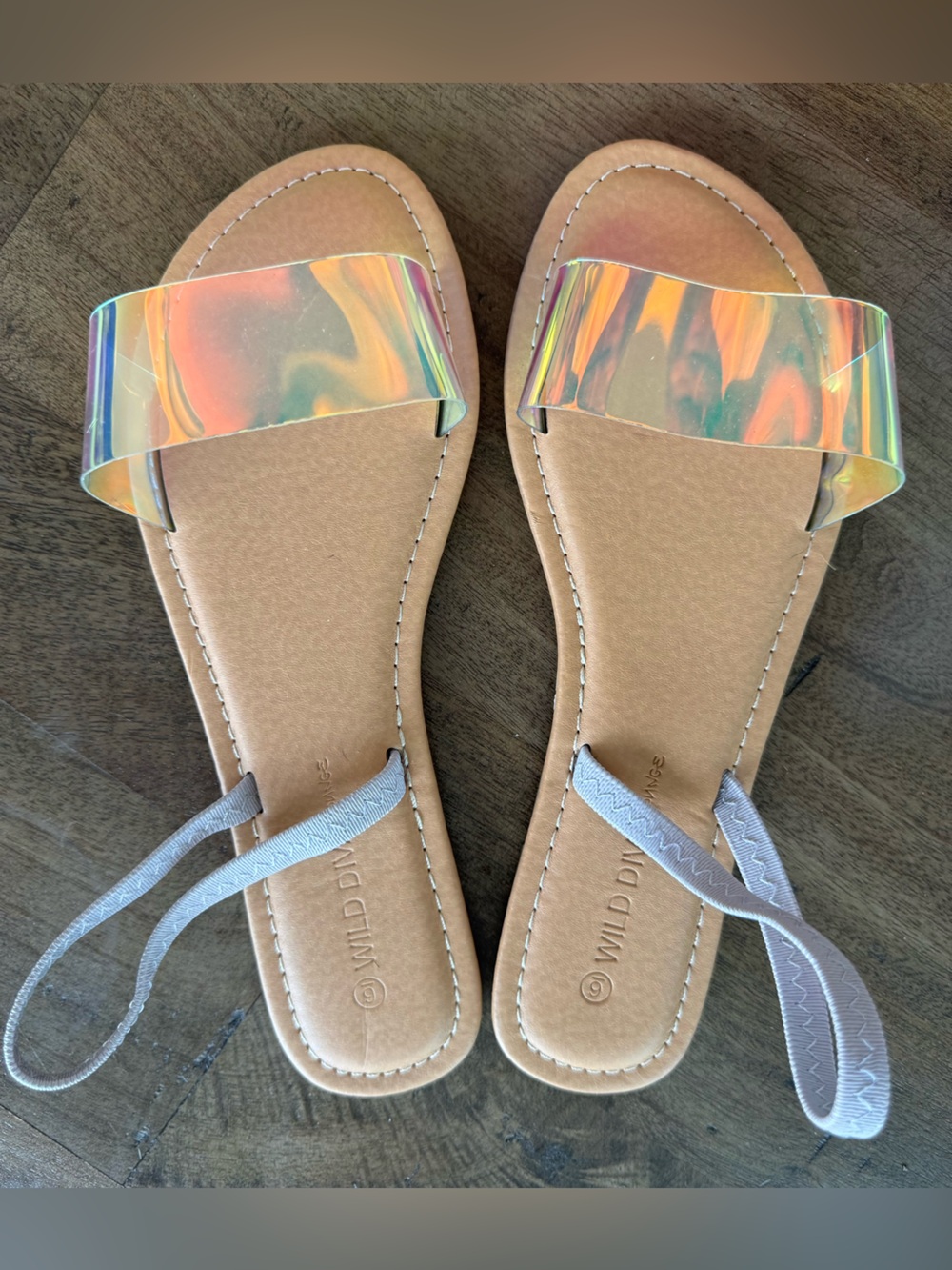 Wild Diva Iridescent Strap Flat Sandals - Tan